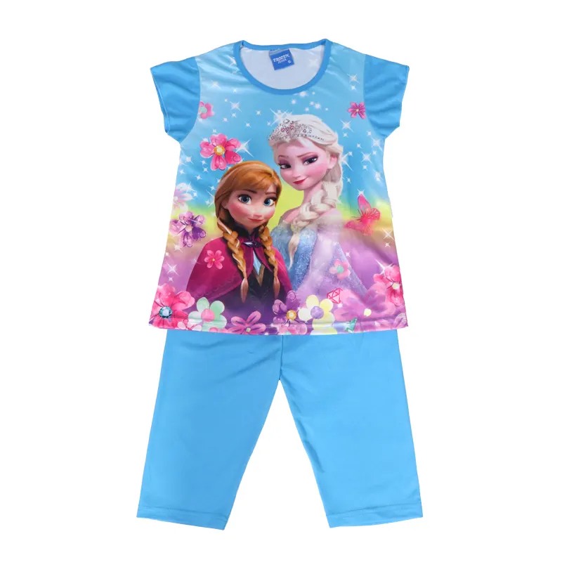 Новинка 2023, одежда принцессы Эльзы и Анны, летняя детская одежда с мультяшным рисунком и коротким рукавом, комплекты для девочек, праздничные вечерние детские пижамы