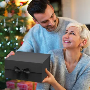 Wholesale Luxury Large <b>Black</b> Cardboard <b>Gift</b> <b>Boxes</b> Custom Magnetic Closure with Embossing Sponge Liner Self Erecting Packaging - Product Image 1