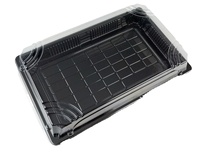 Fabrieksgroothandel HYX-1107 PET rechthoekige wegwerp zwarte sushi sandwich brood voedselbakjes container aangepaste logo afhaal snel