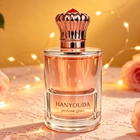 Flacon de parfum en verre transparent de luxe 50 ml, bouchon en or rose, flacon de parfum vide, logo personnalisé, coffret d'emballage de parfum rose