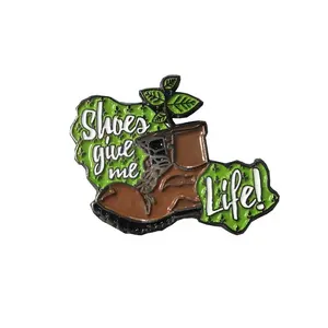 Chinese Enamel Pin Maker Free Design Brown Boots Green Leave SHOES GIVE ME LIFE Soft Enmael Pin For Gift