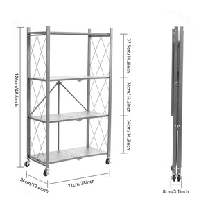 5-שכבה מתקפלת אחסון מתלה רב-תפקודית מדף מתכת עם גלגלים מחסן גלגלים מדפים - Product Image 5