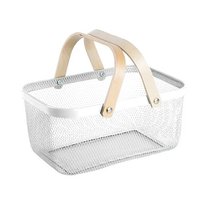 Hot bán đơn giản dây sắt lưới vuông giỏ lưu trữ với tay cầm bằng gỗ - Product Image 2