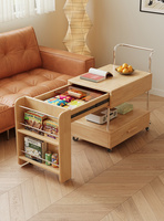 Table d'appoint extensible en bois de caoutchouc industriel avec tiroirs et étagères ouvertes BJ03 #