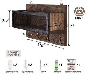 Fsc trang trí gắn móc treo kệ nhà lối vào hành lang 4 móc nâu mộc mạc GỖ THƯ chủ tường bằng gỗ giá treo chìa khóa tổ chức - Product Image 2