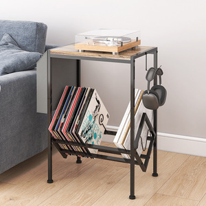 Double Layer Wrought <b>Iron</b> Record Rack With Storage Bag Media Shelf For Vinyl Records And Magazine Display - Product Image 1