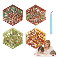 Autocollants superposés PET Thème Maison de Noël, Pingouin, Animal, Boutique de cadeaux, Magasin de burgers, Scène d'hiver, Autocollants de collage pour journal et décoration DIY
