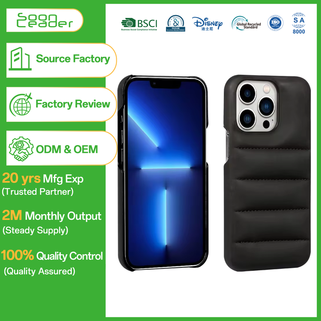 Soonleader Luxury PC+PU Plain Shockproof Customized Color Fashion Puffer Phone Case for 15 Pro Max