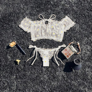 女性用セクシーメッシュレースストラップレスブラパンティーセット、オープンショルダー、ドローストリング、クロシェ編み下着、しっかりとしたコントロール力、ODM供給 - Product Image 3