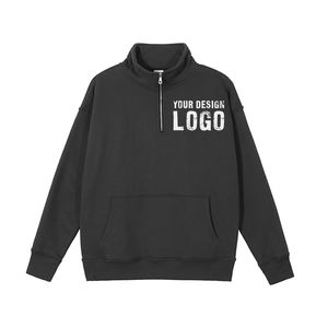 Sudadera con Capucha para Hombre, Estilo Urbano, Cierre de Cremallera, Cuello Alto, Color Sólido, Informal, de Algodón, Holgada, para Exteriores - Product Image 4