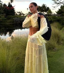 Maillot de bain deux pièces personnalisé à manches longues et sans bretelles, vêtements de plage sexy, décontracté, robe de couverture de plage à volants - Product Image 1