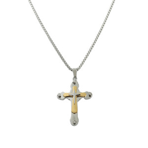 Stainless Steel <b>Cross</b> Pendant With Gold Inlay And Crystal Accents For Men's Necklace Geometric Design 120150 - Product Image 3