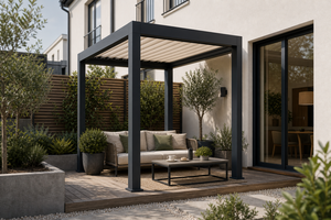 Pergola en aluminium RKOVE RK-C1 3*4m, résistante aux intempéries avec éclairage LED ambiant et écran d'intimité - Product Image 4