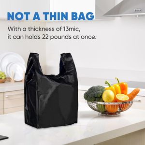 Sacs en plastique noir 11,5x21 pouces, 300 unités, avec poignées pour les courses et l'épicerie - Product Image 2