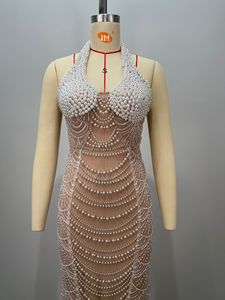 Vestido de noche sexy de lujo con lentejuelas y cuentas pesadas, cuello Halter, escote en V profundo, corte en la espalda, fiesta, <span class=keywords><strong>Bar</strong></span>, Reunión, mujer - Product Image 5