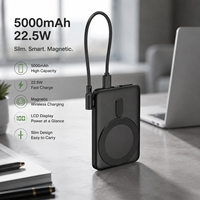 Banco de Energía Inalámbrico Magnético de 5000 mAh con Cable Tipo C Integrado, Carga Rápida PD de 22.5 W, Pantalla LED, Cargador Portátil