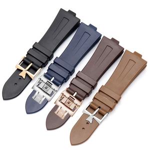 Correa de reloj de silicona de caucho natural marrón, negro y azul con hebilla Tang de cierre desplegable para correa <span class=keywords><strong>Vacheron</strong></span> <span class=keywords><strong>Constantin</strong></span> en el extranjero - Product Image 1