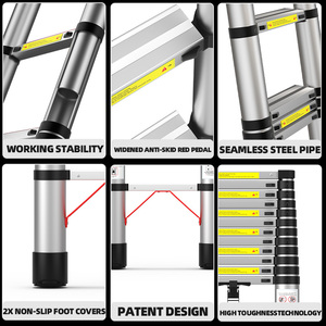 Modern Aluminum Silver/Red Manual Lock Telescopic Extension Ladder 7 <strong>Steps</strong> 2M Open Size <strong>Portable</strong> 330lb Capacity for Household - Product Image 3