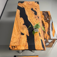 Table de salle à manger moderne en bois massif avec bordure naturelle et revêtement en époxy, table de rivière personnalisée, grande table de salle à manger, cuisine/salon (olivier italien)