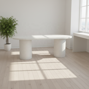 Mesa de Comedor Ovalada de Madera con Acabado de Microcemento Pintado Personalizado <span class=keywords><strong>2026</strong></span>, Muebles de Comedor con Influencias Minimalistas del Fabricante - Product Image 2