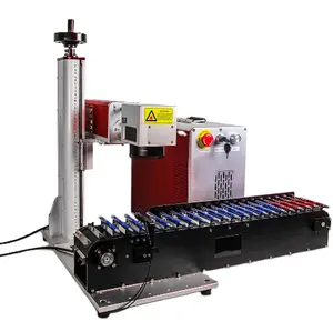 automatic flying fiber laser marking machine with conveyor belt for pen production line laser engraving with rotary