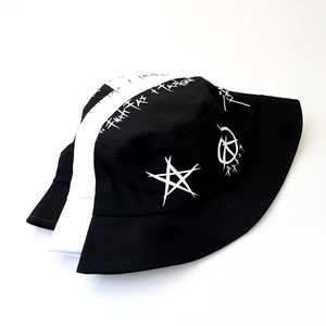 Wholesale Fashion Hip Hop Cotton Patchwork <strong>Black</strong> White Summer Bob Cap Graffiti Print Panama Fisherman <strong>Hats</strong> Gorras Y2K <strong>Bucket</strong> <strong>Hat</strong>