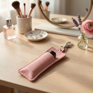 Minimalist Cut Heart Shape PU Leather Lipstick Case & Storage <b>Key</b> <b>Chain</b> with Embossing Printing - Product Image 4