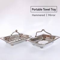 Roestvrijstalen handdoek-servetbakje, fruitmand met handvat, multifunctionele opbergplaat voor hotelbar, KTV, restaurant, thuis