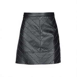 Black Studded Mini <b>Skirt</b> Women Leather Look Pencil <b>Skirt</b> Rhinestone Waistband Summer Streetwear - Product Image 1
