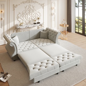Canapé-lit Chesterfield classique en velours avec accoudoirs roulés, 83,8 pouces, surdimensionné, avec capitonnage floral - Product Image 2