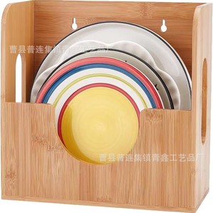 Caja de almacenamiento de platos de bambú, estante cuadrado abierto de madera para platos, organizador de vajilla para encimera de cocina - Product Image 5
