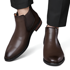 Bottines <span class=keywords><strong>Chelsea</strong></span> en <span class=keywords><strong>cuir</strong></span> microfibre marron pour homme de haute qualité, confortables et antidérapantes, avec bout pointu, style cheville - Product Image 1
