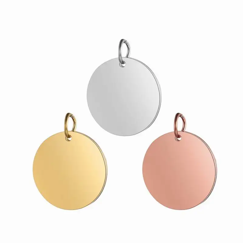 6-30mm 18K Gold Plated Stainless Steel Round Pendant Tags Engraved Custom Logo Jewelry Coin Pendant Charms