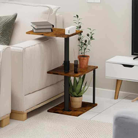 Table basse moderne en forme de C, pivotante à 360°, hauteur réglable, plateau en métal et bois, table d'appoint pour salon, chambre, location