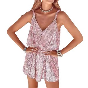 Sequined <b>Slip</b> Dress <b>Women</b> V-Neck Sleeveless Short Cocktail Dress Black Gold Pink Green Silver Solid Color Spaghetti Strap Party - Product Image 5
