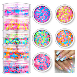 5色のネオンカラーグリッターセット クリスマス 新年 ネイルデコレーション DIYクラフト ボディ フェイス ネオンチャンキーグリッター - Product Image 4