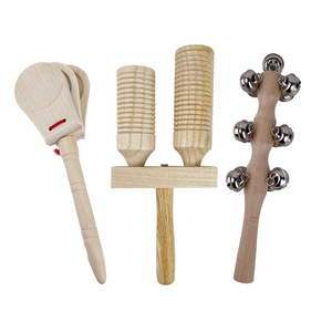 Juego de Instrumentos de Percusión de Madera al por Mayor con Sonajero Triangular, Castañuela y Tubo de Sonido para la Educación Musical y el Juego Infantil - Product Image 2