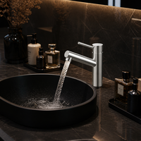 Robinet de lavabo moderne en acier inoxydable 304 avec noyau de valve en céramique, finition brossée, à poignée unique, pour salle de bain, maison et hôtel