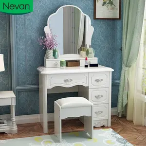 Phụ nữ phong cách Châu Âu đồ nội thất sang trọng lưu trữ ánh sáng tóc trang điểm Vanity bàn trang điểm phòng ngủ giá rẻ dressers Set với gương