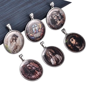 Pendentif rond en acier inoxydable Jésus Vierge Marie pour collier DIY, breloques la Sainte Famille, amulette, prière, foi, bijoux en métal - Product Image 4
