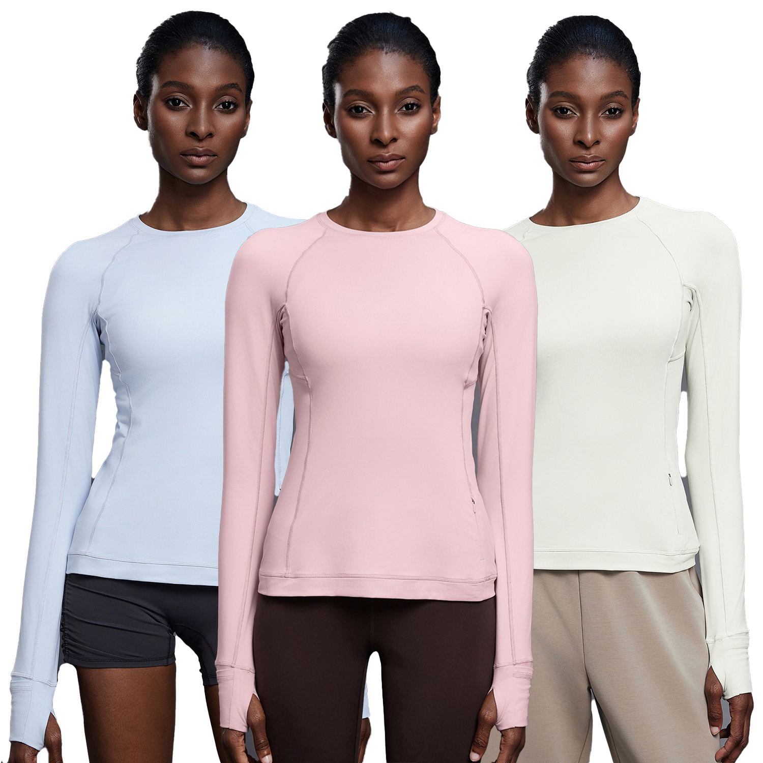 D25149 DTL Round Neck Sports T-shirt Women's Elastic Tight Long Sleeve Yoga Wear Running Training Fitness Wear Top Autumn