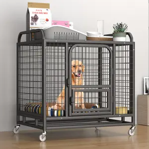 Advanced Bold Galvanized Pipe Dog Cage With Wheels Strong Durable Top Storage Function Metal Dog Crate
