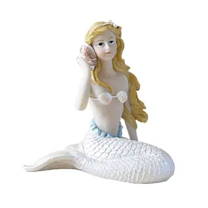 Miniature Fairy Garden and Terrarium Decorations Lovely Resin Mermaid Listen to the Sea with Shell Figurine Table or Shelf Decor