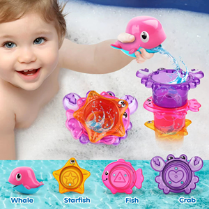 Jouet de bain pour tout-petits, jouet de baignoire avec jouets flottants sans moule, jouets de natation et tasses empilables, jeu de pêche magnétique - Product Image 6