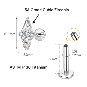 JIAXIN Labret en Titane ASTM F136 16G à Filetage Interne, avec <span class=keywords><strong>Grappe</strong></span> de Dards en Zircon Cubique (CZ) forme Ciseau et Poire 5A, pour Piercing Plat, Mariage, Bijou Corporel Tendance - Product Image 2