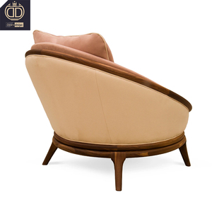 Silla decorativa azul de terciopelo de lujo, diseño Redondo, patas de madera, cojín crema, sala de estar silla para, estudio, decoración moderna para el hogar, gran oferta - Product Image 5