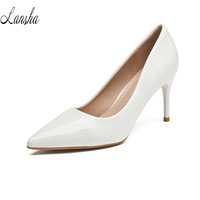 Soldes Exceptionnelles : Escarpins d'été décontractés pour femme, en cuir verni brillant, à bout fermé et pointu, talons aiguilles, couleurs acidulées
