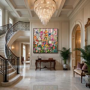 Peinture florale texturée Candy Bloom sur toile, grande œuvre d'art minimaliste faite à la main pour hôtel, décoration intérieure - Product Image 4