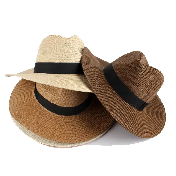 Personality Floppy Beach Sun Summer 100 % Paper Braid Straw Hats For Adults Men Fedora Panama Trilby Hat