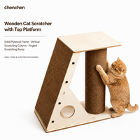 Griffoir pour chat en bois avec plateforme supérieure, structure en contreplaqué massif, colonne de griffage verticale pour chats d'intérieur